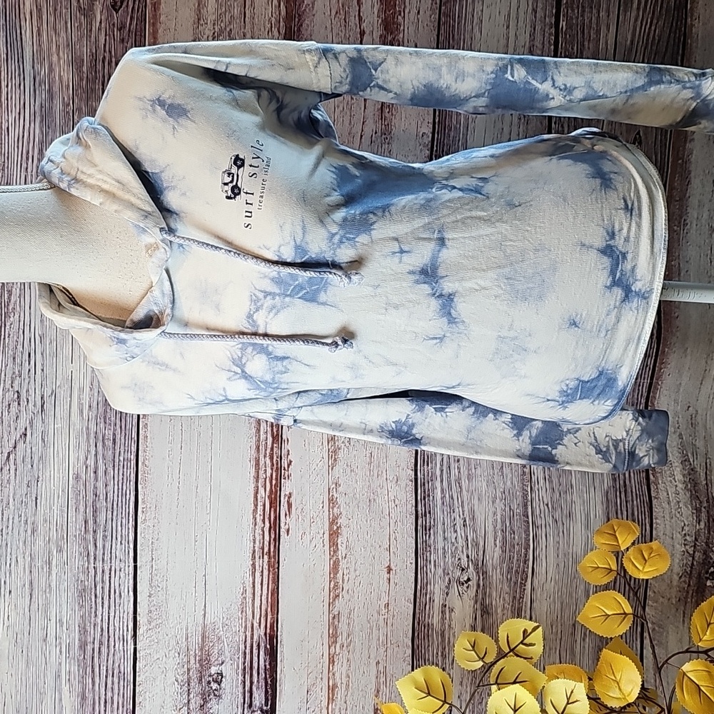 NEW SURF STYLE BLUE TIE-DYE LONG SLEEVE BOXY PULLOVER HOODIE